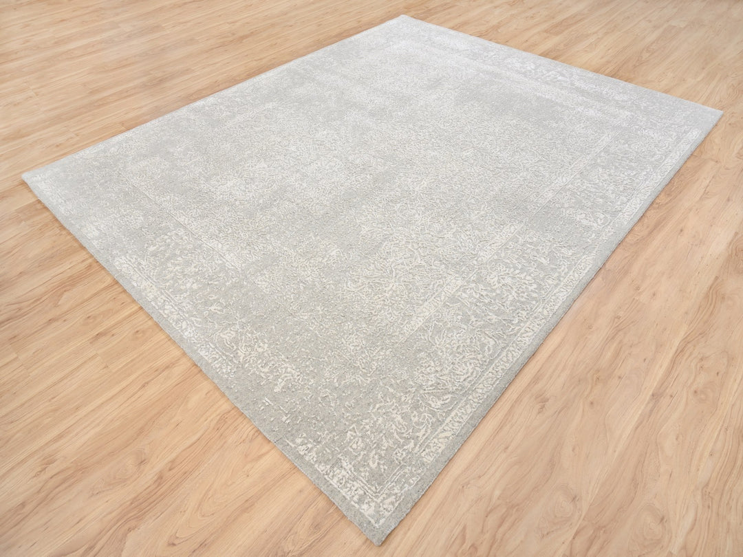 8'0" x 10'0" New Hand Loomed Beige Wool & Art Silk Rectangle Oriental Rug - MOA10263267