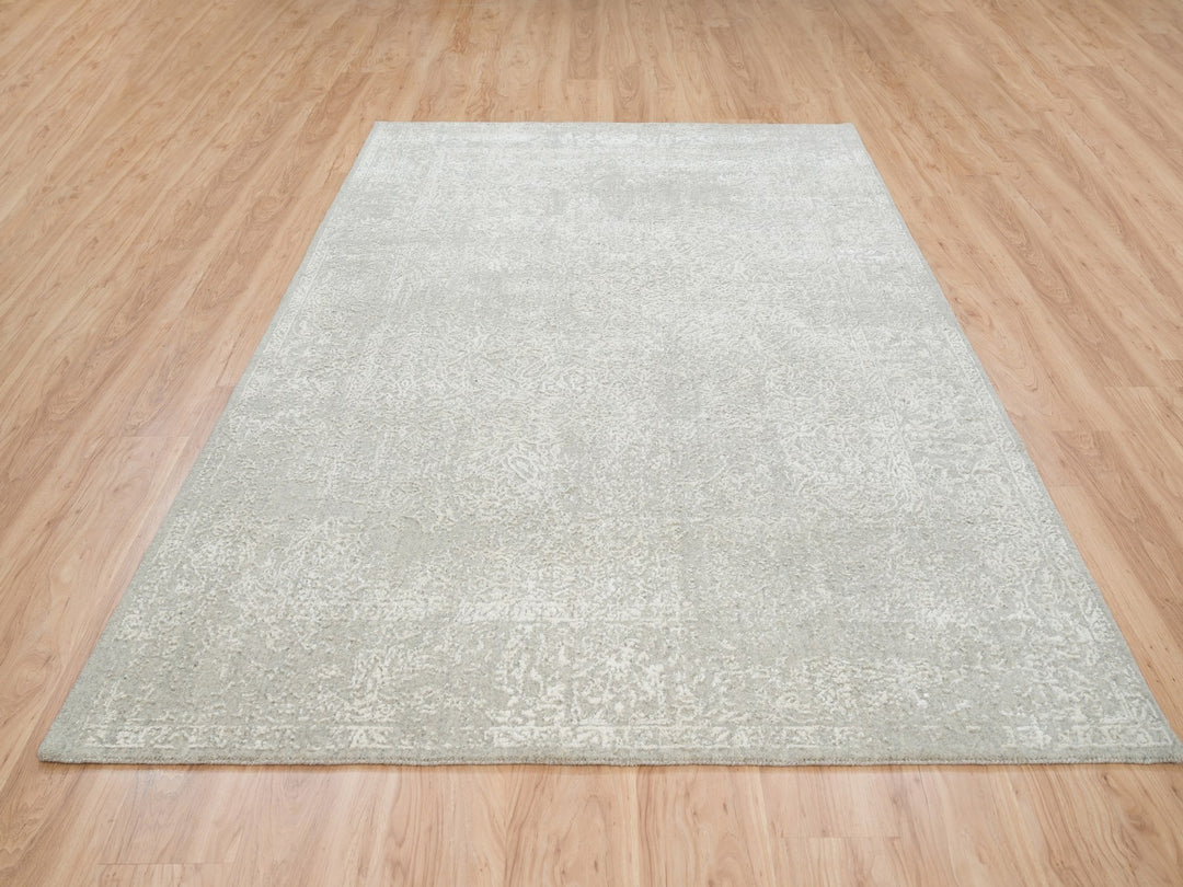 6'0" x 9'2" New Hand Loomed Beige Wool & Art Silk Rectangle Oriental Rug - MOA10263269