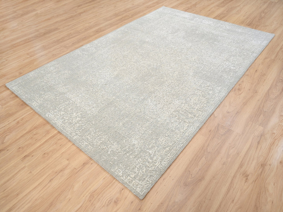 6'0" x 9'2" New Hand Loomed Beige Wool & Art Silk Rectangle Oriental Rug - MOA10263269