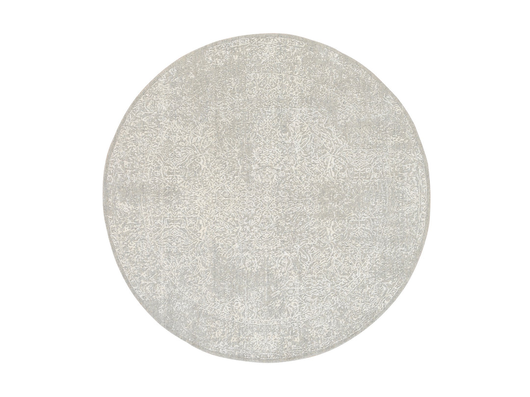 6'0" x 6'0" New Hand Loomed Beige Wool & Art Silk Round Oriental Rug - MOA10263270