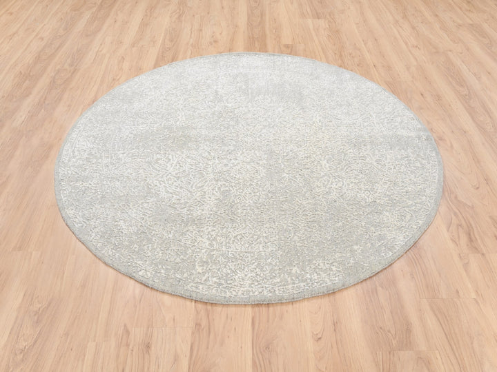 6'0" x 6'0" New Hand Loomed Beige Wool & Art Silk Round Oriental Rug - MOA10263270