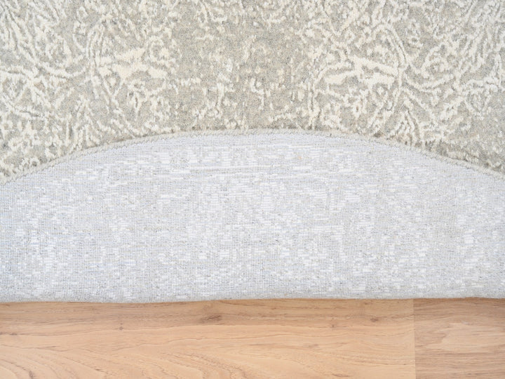 6'0" x 6'0" New Hand Loomed Beige Wool & Art Silk Round Oriental Rug - MOA10263270