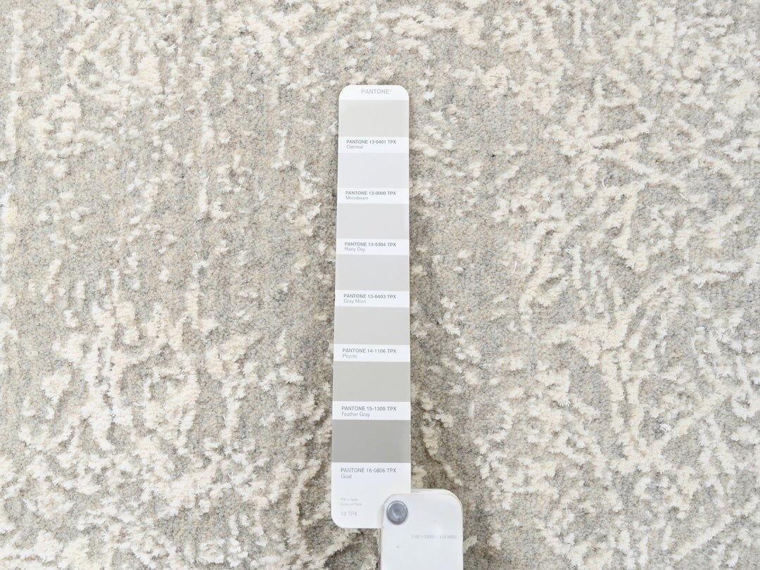 6'0" x 6'0" New Hand Loomed Beige Wool & Art Silk Round Oriental Rug - MOA10263270