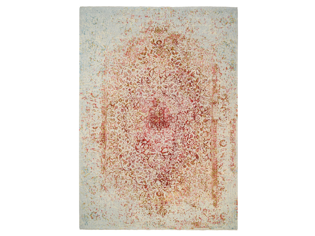 10'0" x 14'0" New Hand Knotted Ivory Wool & Silk Rectangle Oriental Rug - MOA10263271