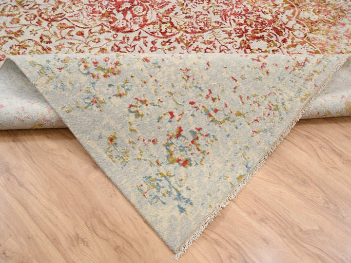 10'0" x 14'0" New Hand Knotted Ivory Wool & Silk Rectangle Oriental Rug - MOA10263271