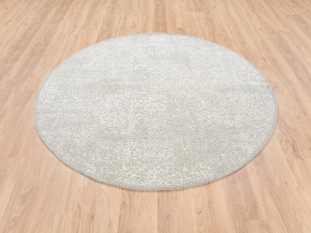 6'0" x 6'1" New Hand Loomed Beige Wool & Art Silk Round Oriental Rug - MOA10263272