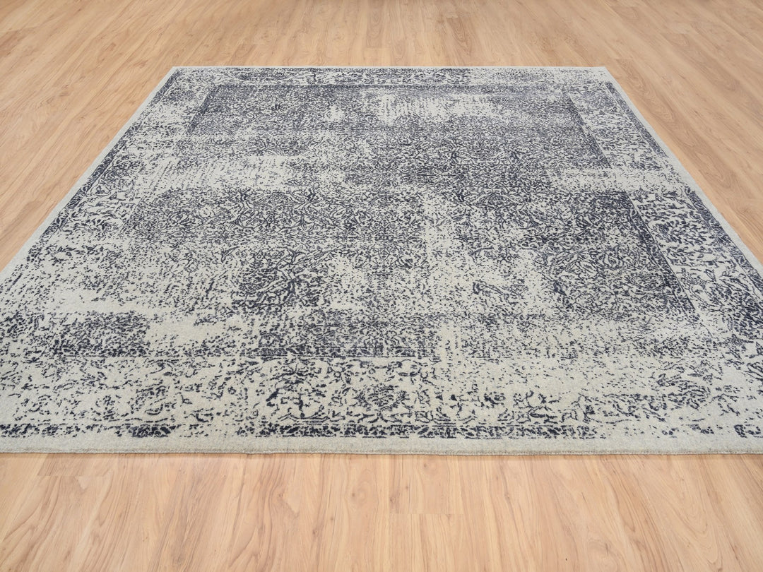 10'0" x 10'1" New Hand Loomed Grey Wool & Art Silk Square Oriental Rug - MOA10263276