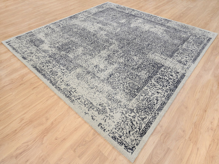 10'0" x 10'1" New Hand Loomed Grey Wool & Art Silk Square Oriental Rug - MOA10263276