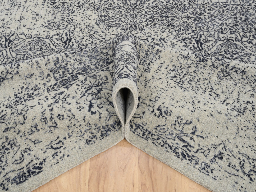 10'0" x 10'1" New Hand Loomed Grey Wool & Art Silk Square Oriental Rug - MOA10263276