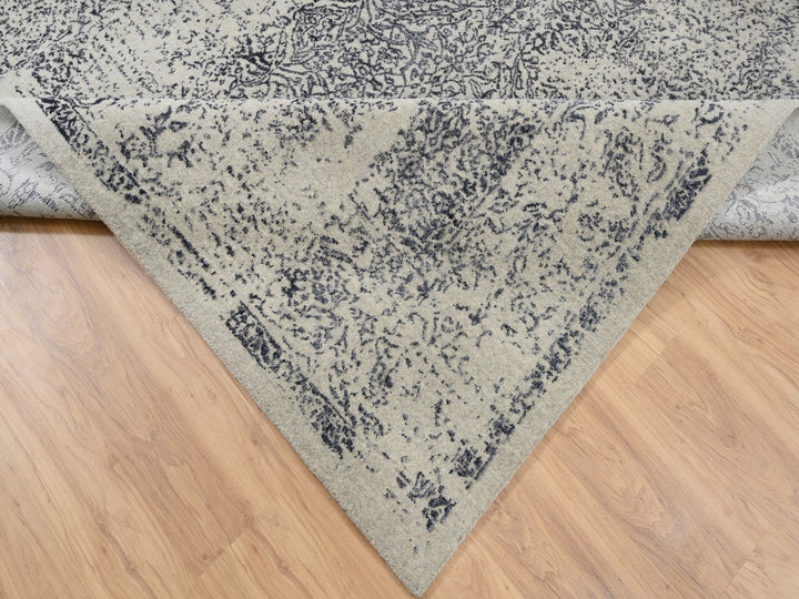 10'0" x 10'1" New Hand Loomed Grey Wool & Art Silk Square Oriental Rug - MOA10263276