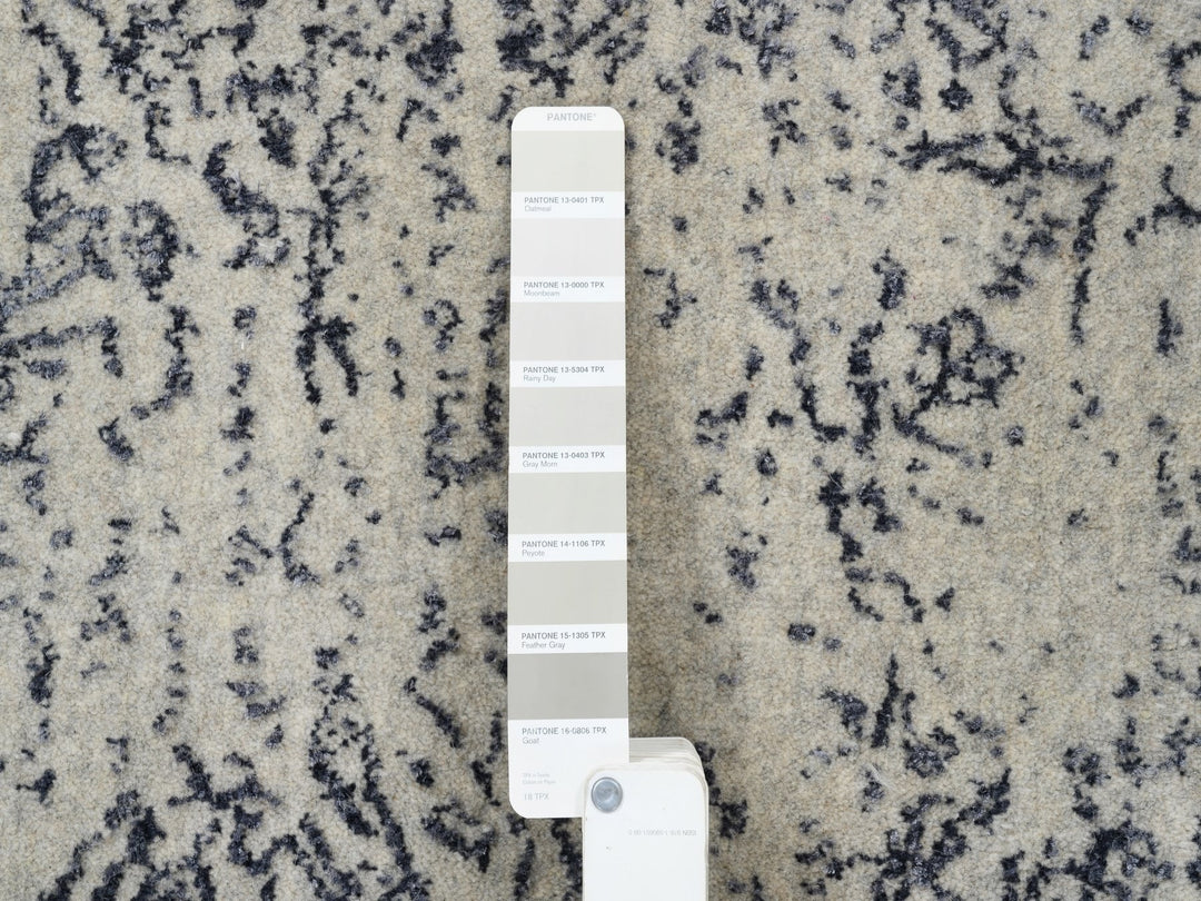 10'0" x 10'1" New Hand Loomed Grey Wool & Art Silk Square Oriental Rug - MOA10263276