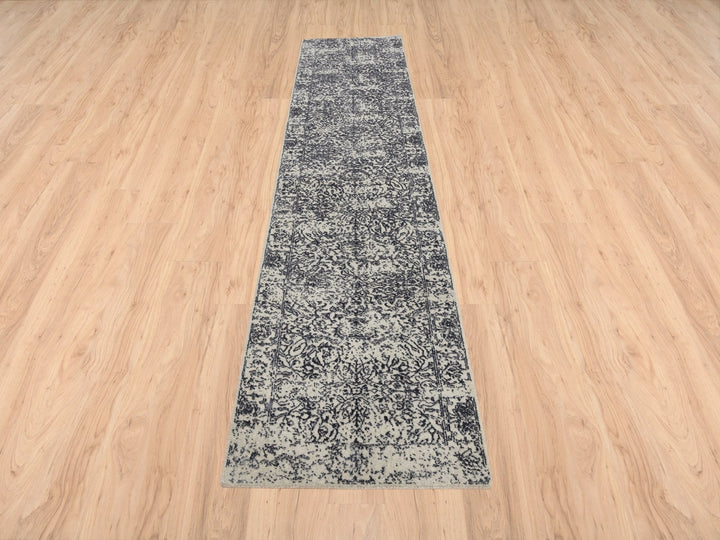 2'7" x 12'2" New Hand Loomed Grey Wool & Art Silk Runner Oriental Rug - MOA10263277