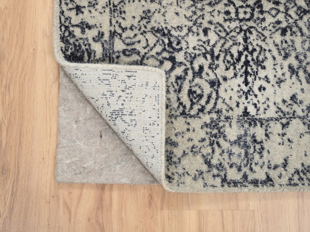 2'7" x 12'2" New Hand Loomed Grey Wool & Art Silk Runner Oriental Rug - MOA10263277