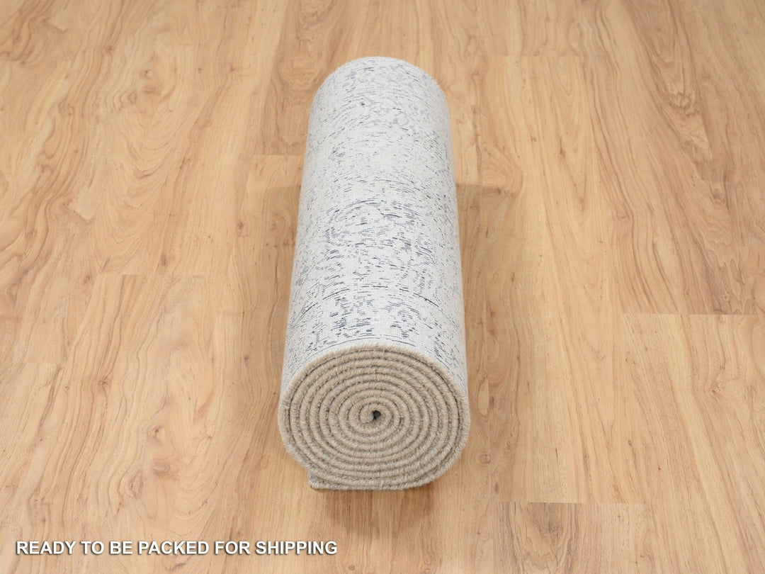 2'7" x 12'2" New Hand Loomed Grey Wool & Art Silk Runner Oriental Rug - MOA10263277