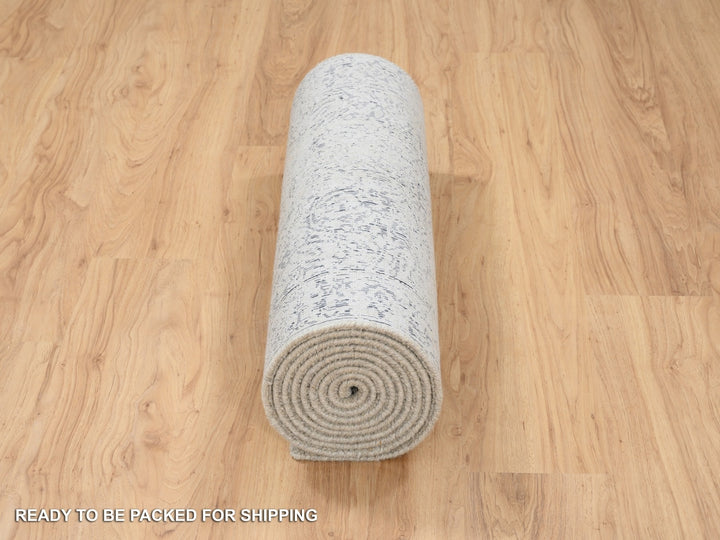 2'7" x 12'2" New Hand Loomed Grey Wool & Art Silk Runner Oriental Rug - MOA10263277