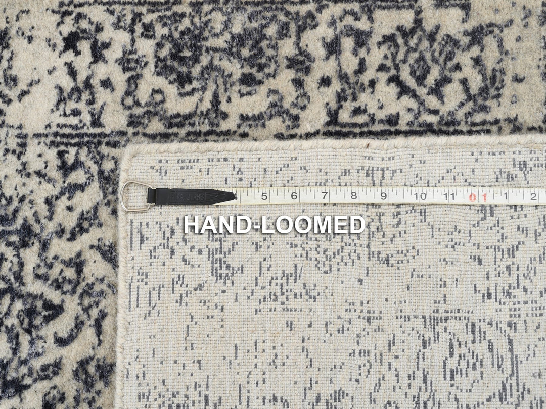 2'7" x 12'2" New Hand Loomed Grey Wool & Art Silk Runner Oriental Rug - MOA10263277