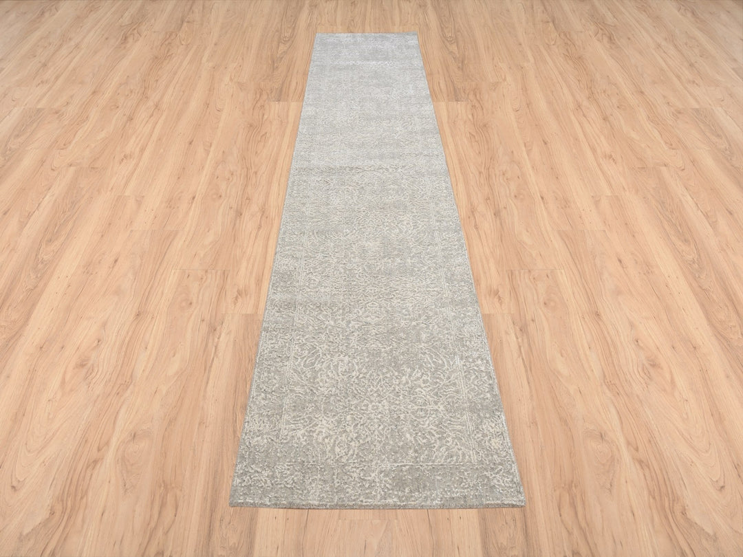 2'7" x 12'0" New Hand Loomed Beige Wool & Art Silk Runner Oriental Rug - MOA10263278