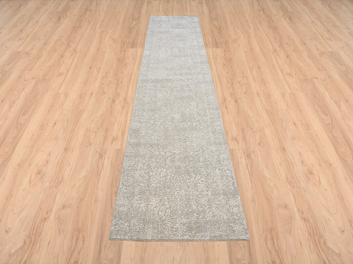 2'7" x 12'0" New Hand Loomed Beige Wool & Art Silk Runner Oriental Rug - MOA10263278