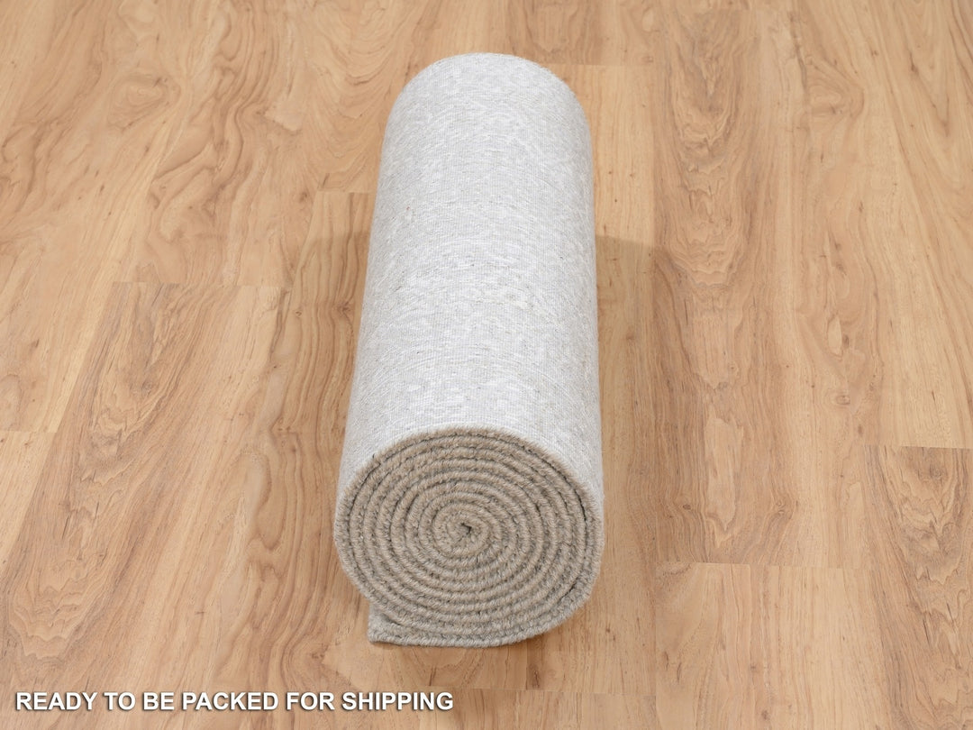 2'7" x 12'0" New Hand Loomed Beige Wool & Art Silk Runner Oriental Rug - MOA10263278