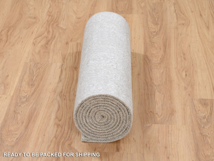 2'7" x 12'0" New Hand Loomed Beige Wool & Art Silk Runner Oriental Rug - MOA10263278