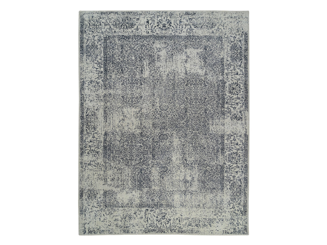 9'0" x 12'0" New Hand Loomed Grey Wool & Art Silk Rectangle Oriental Rug - MOA10263297