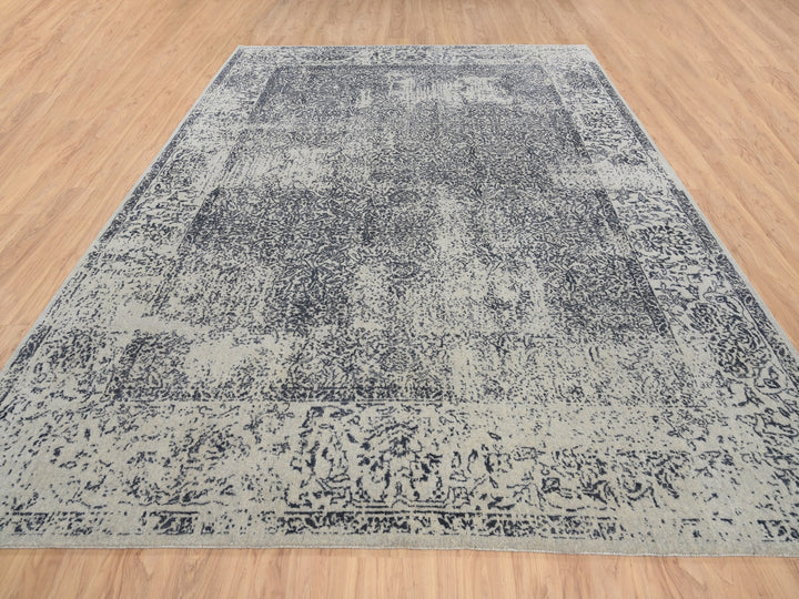 9'0" x 12'0" New Hand Loomed Grey Wool & Art Silk Rectangle Oriental Rug - MOA10263297