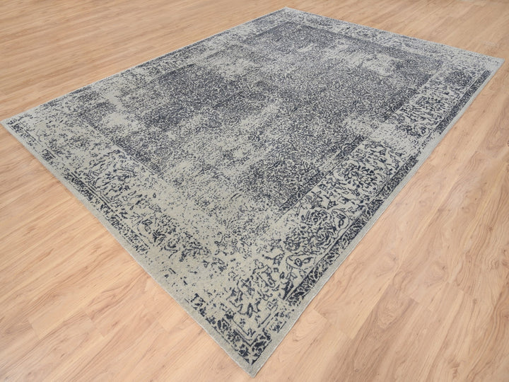 9'0" x 12'0" New Hand Loomed Grey Wool & Art Silk Rectangle Oriental Rug - MOA10263297