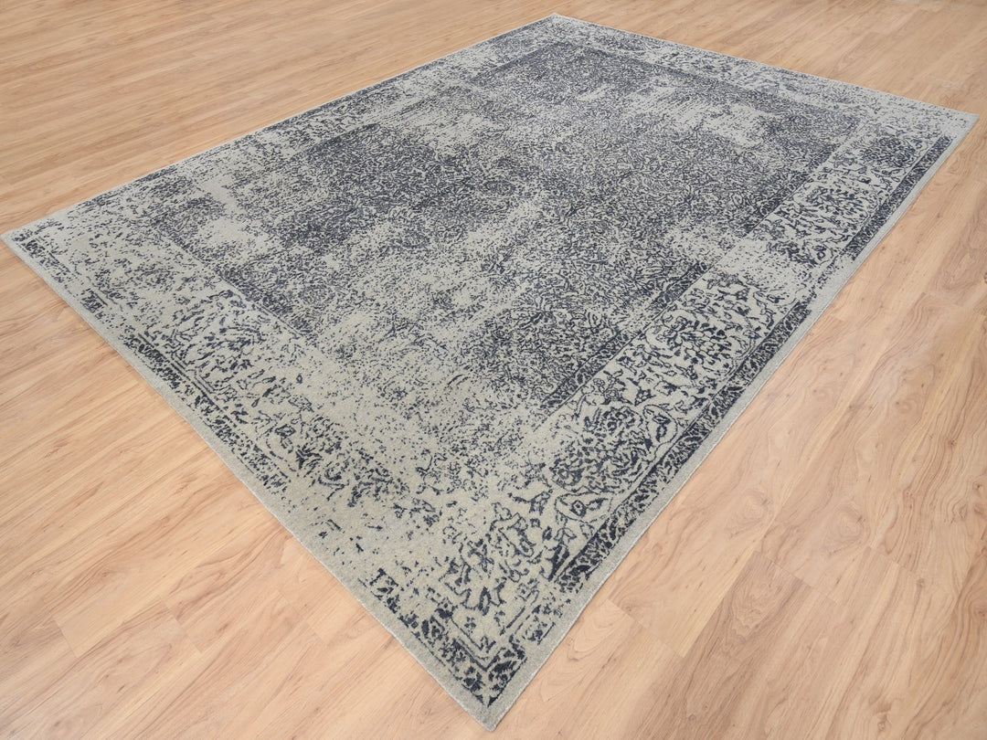 9'0" x 12'0" New Hand Loomed Grey Wool & Art Silk Rectangle Oriental Rug - MOA10263297