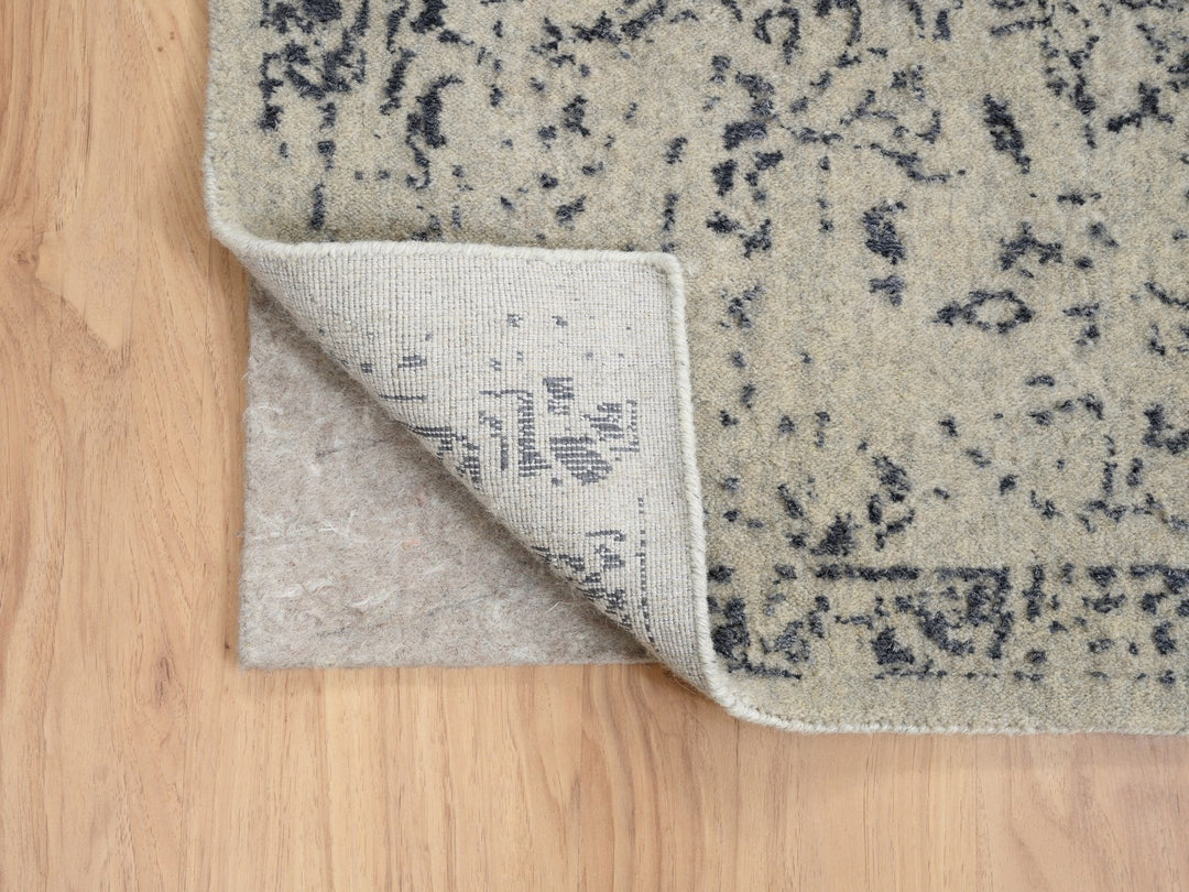 9'0" x 12'0" New Hand Loomed Grey Wool & Art Silk Rectangle Oriental Rug - MOA10263297