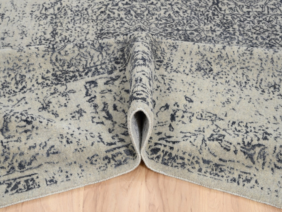 9'0" x 12'0" New Hand Loomed Grey Wool & Art Silk Rectangle Oriental Rug - MOA10263297