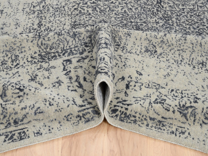 9'0" x 12'0" New Hand Loomed Grey Wool & Art Silk Rectangle Oriental Rug - MOA10263297