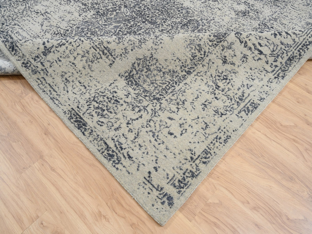 9'0" x 12'0" New Hand Loomed Grey Wool & Art Silk Rectangle Oriental Rug - MOA10263297