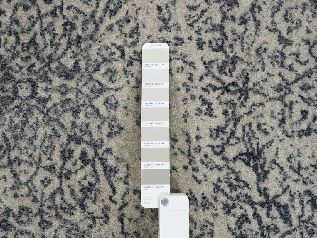 9'0" x 12'0" New Hand Loomed Grey Wool & Art Silk Rectangle Oriental Rug - MOA10263297