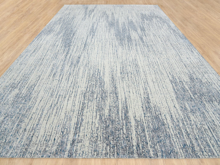 12'0" x 18'0" New Hand Loomed Grey Wool & Art Silk Rectangle Oriental Rug - MOA10263302