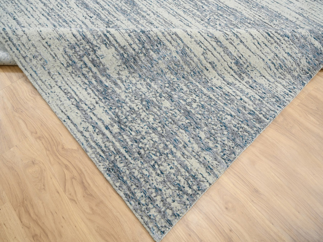 12'0" x 18'0" New Hand Loomed Grey Wool & Art Silk Rectangle Oriental Rug - MOA10263302