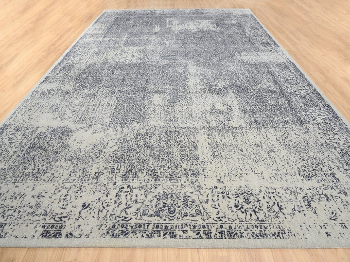 12'0" x 18'2" New Hand Loomed Grey Wool & Art Silk Rectangle Oriental Rug - MOA10263305
