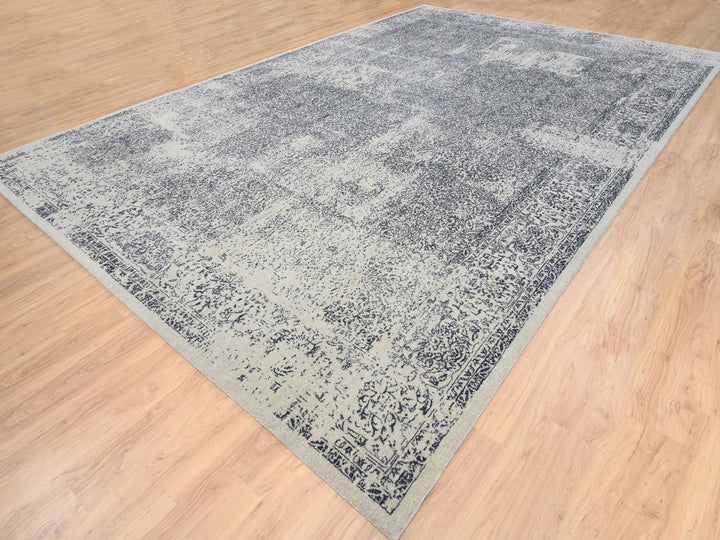 12'0" x 18'2" New Hand Loomed Grey Wool & Art Silk Rectangle Oriental Rug - MOA10263305