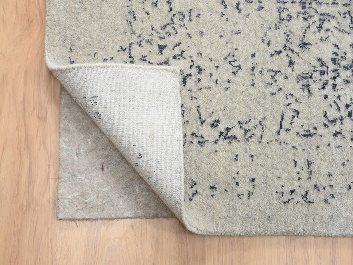 12'0" x 18'2" New Hand Loomed Grey Wool & Art Silk Rectangle Oriental Rug - MOA10263305