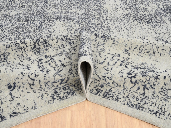 12'0" x 18'2" New Hand Loomed Grey Wool & Art Silk Rectangle Oriental Rug - MOA10263305