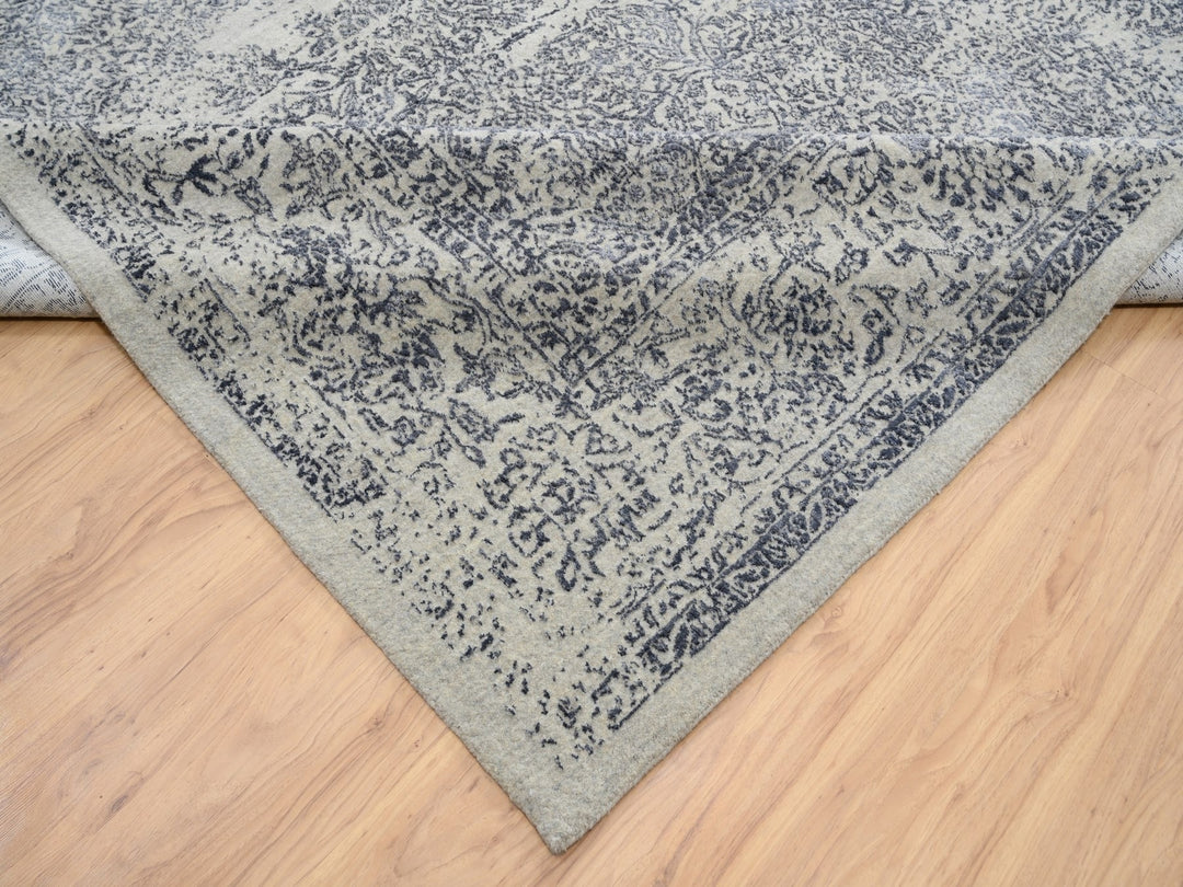 12'0" x 18'2" New Hand Loomed Grey Wool & Art Silk Rectangle Oriental Rug - MOA10263305