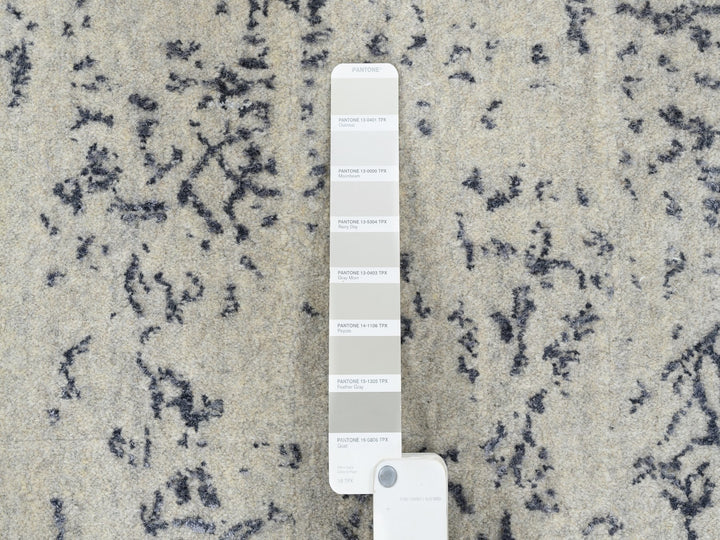 12'0" x 18'2" New Hand Loomed Grey Wool & Art Silk Rectangle Oriental Rug - MOA10263305