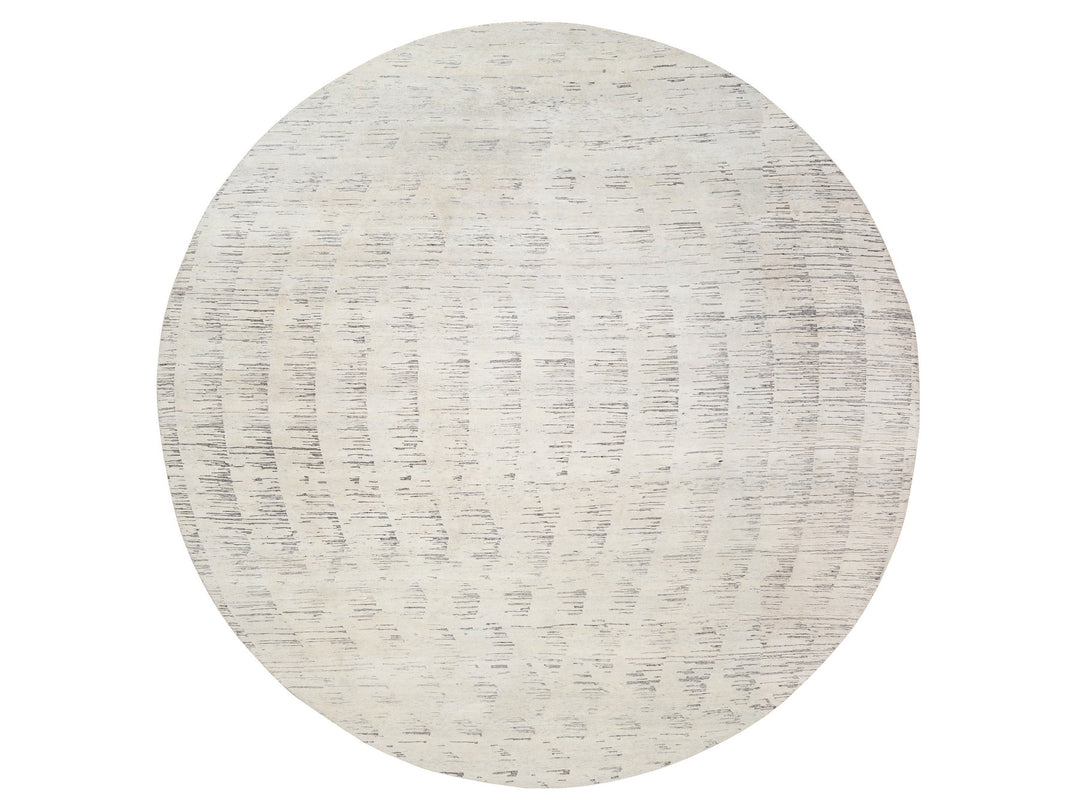 11'9" x 11'9" New Hand Knotted Ivory Wool Round Oriental Rug - MOA10263379