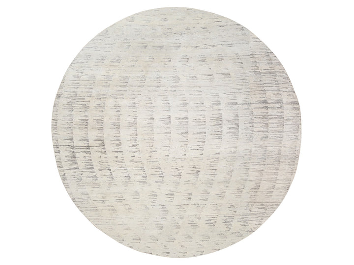 11'9" x 11'9" New Hand Knotted Ivory Wool Round Oriental Rug - MOA10263379