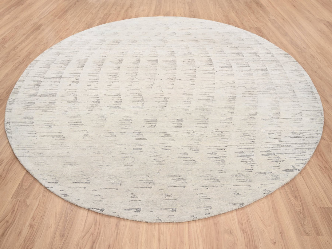 11'9" x 11'9" New Hand Knotted Ivory Wool Round Oriental Rug - MOA10263379