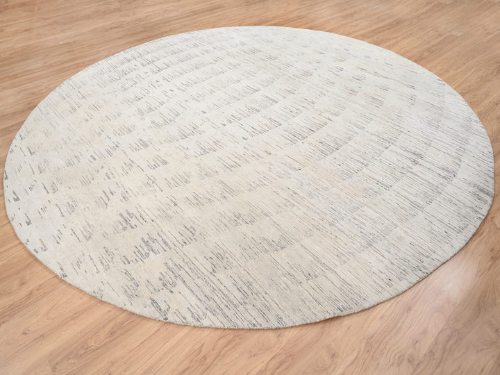 11'9" x 11'9" New Hand Knotted Ivory Wool Round Oriental Rug - MOA10263379