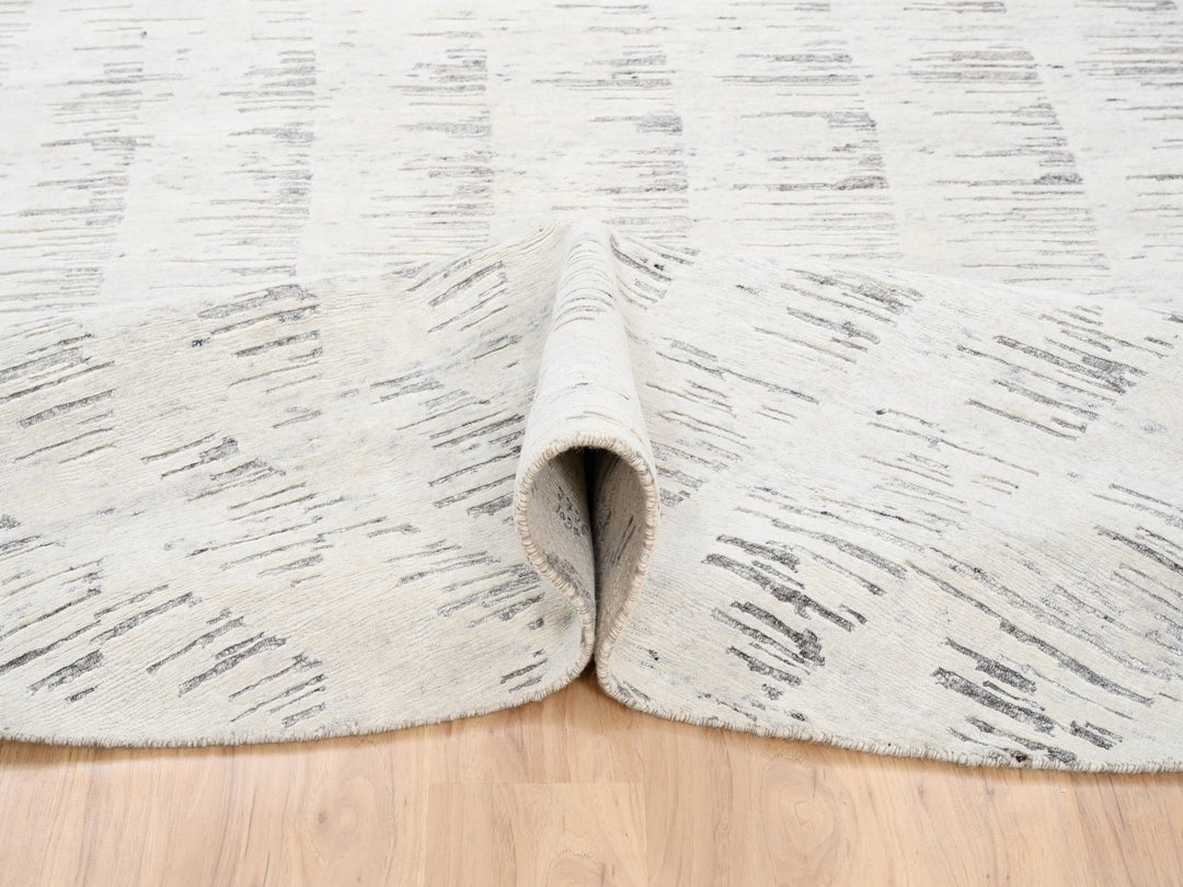 11'9" x 11'9" New Hand Knotted Ivory Wool Round Oriental Rug - MOA10263379