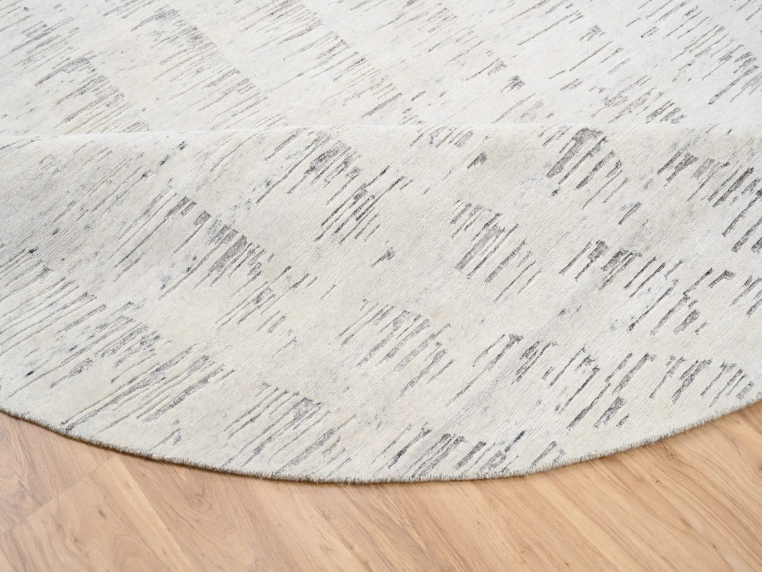 11'9" x 11'9" New Hand Knotted Ivory Wool Round Oriental Rug - MOA10263379