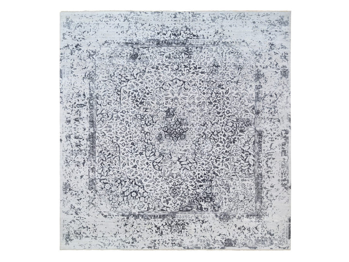 12'0" x 12'0" New Hand Knotted Grey Wool & Silk Square Oriental Rug - MOA10263467