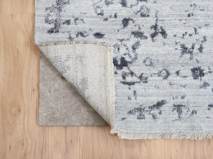 12'0" x 12'0" New Hand Knotted Grey Wool & Silk Square Oriental Rug - MOA10263467