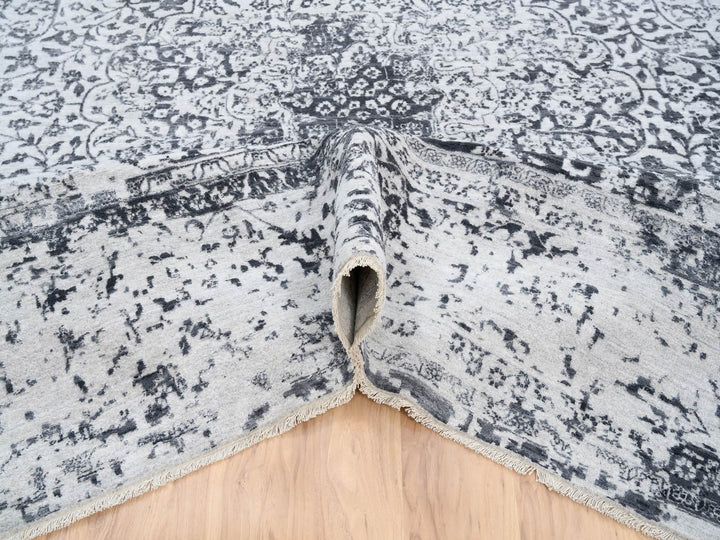 12'0" x 12'0" New Hand Knotted Grey Wool & Silk Square Oriental Rug - MOA10263467